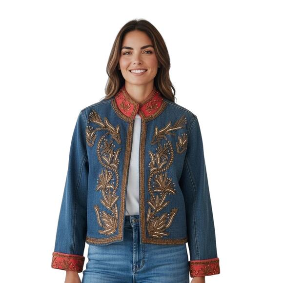 Lew Magram Embellished Jean Jacket Women's Size X Large - Picture 1 of 4
